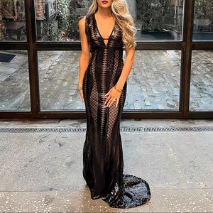 Black Sequin and Nude Ball Gown Dress